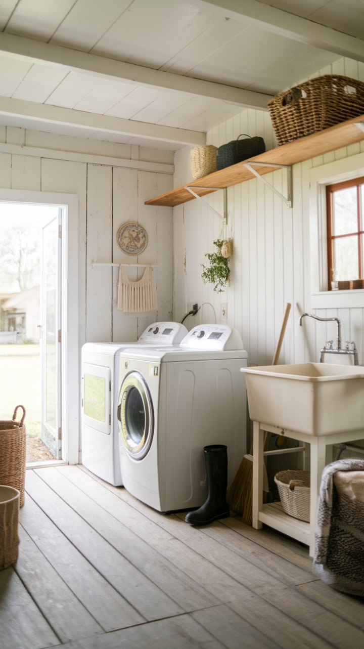 Practical Elegance: A Warm and Well-Designed Laundry Space