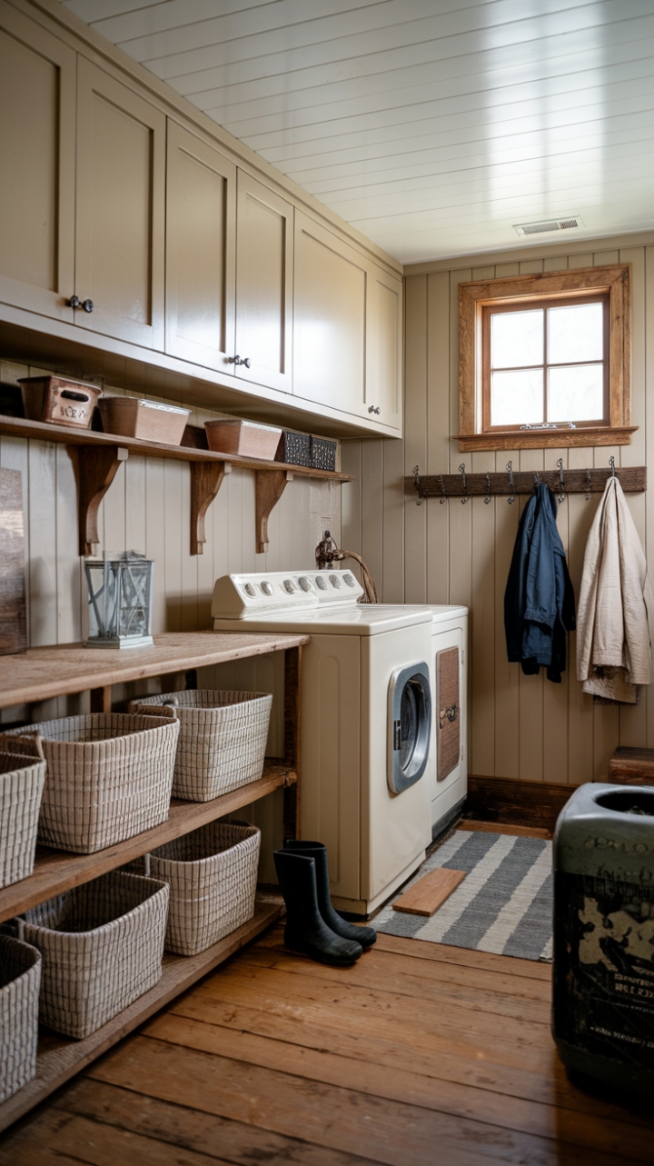 Cozy Rustic Laundry Space with Vintage Charm