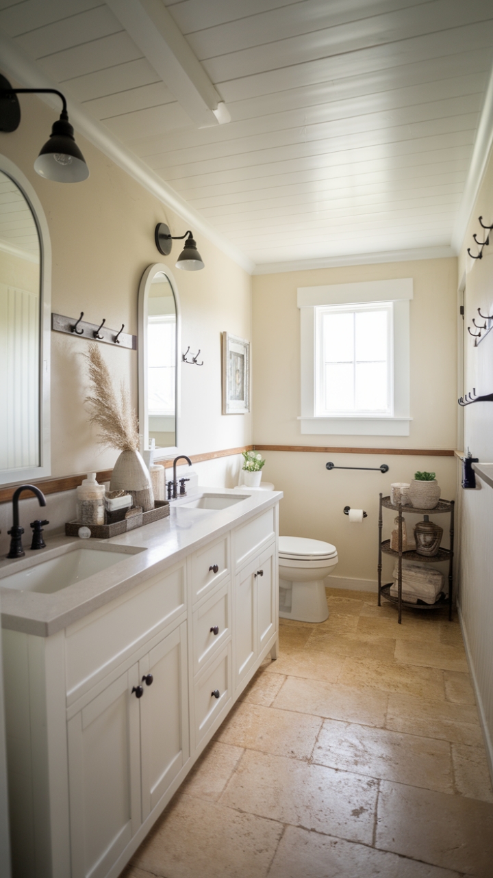Elegant Farmhouse Bathroom Featuring Natural Light and Double Vanity