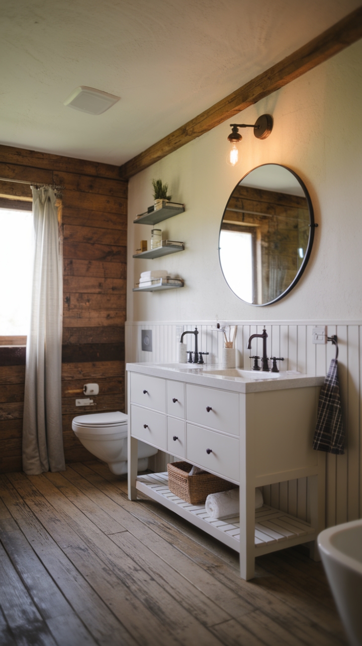 Rustic Charm Meets Contemporary Comfort in This Inviting Farmhouse Bathroom