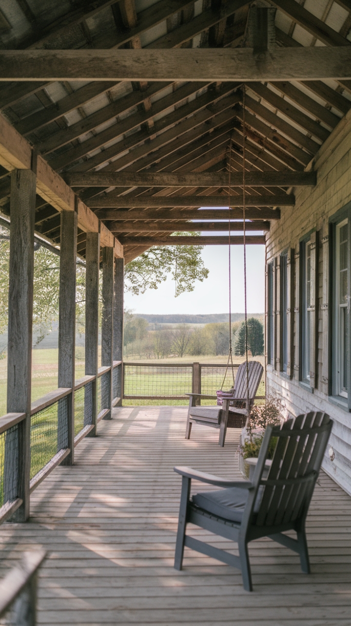 Tranquil Wraparound Porch with Swing and Natural Textures