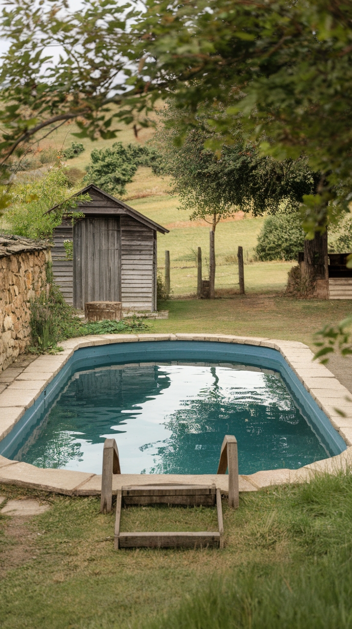 Tranquil Farmhouse Oasis with Stone Pool and Greenery