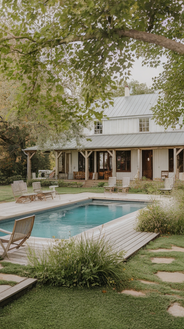Farmhouse Bliss: Relaxation by the Country Pool