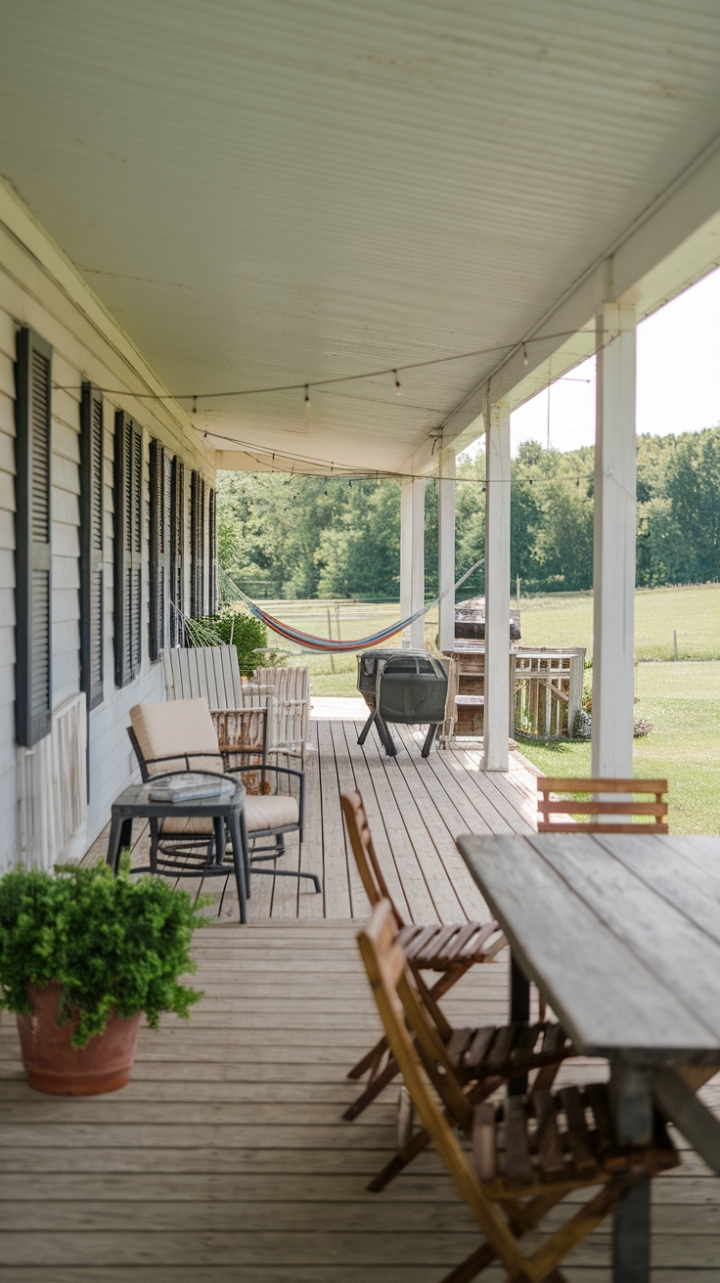 Rustic Elegance: A Serene Farmhouse Porch and Patio Escape