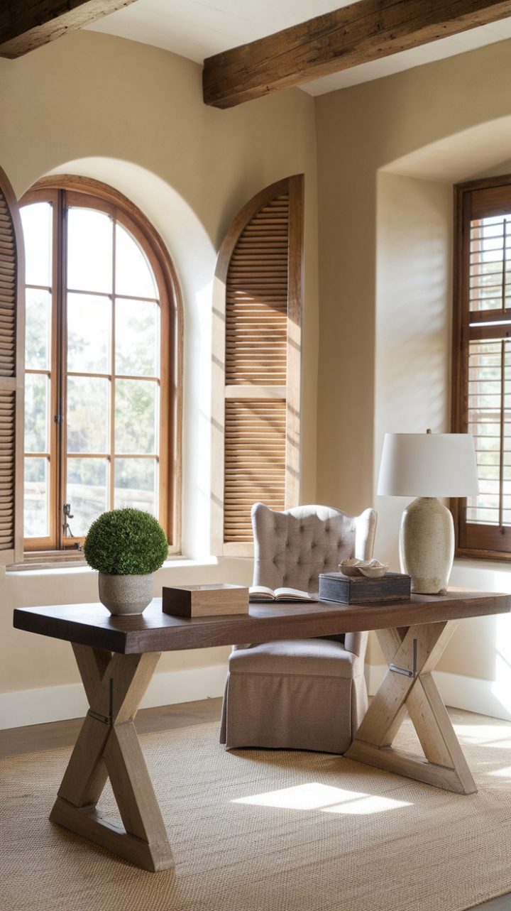 Rustic Charm Meets Cozy Comfort in a Modern Farmhouse Office