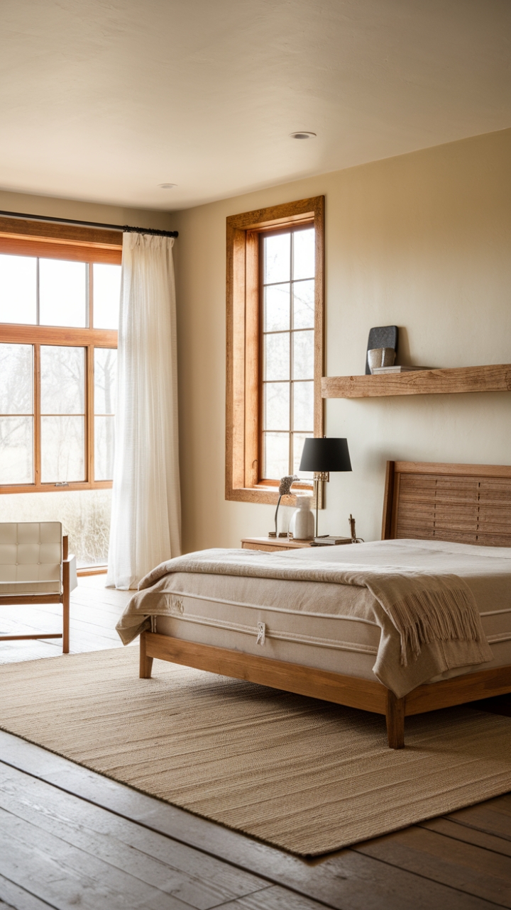 Serene Modern Farmhouse Master Bedroom with Rustic Charm
