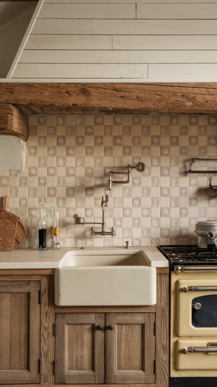 Rustic Elegance: A Farmhouse Kitchen with Vintage Subway Tile and Beadboard