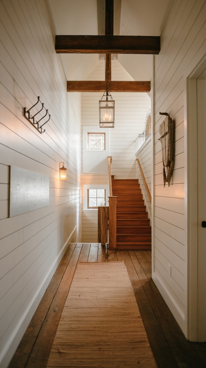 Charming Farmhouse Hallway with Shiplap and Rustic Details