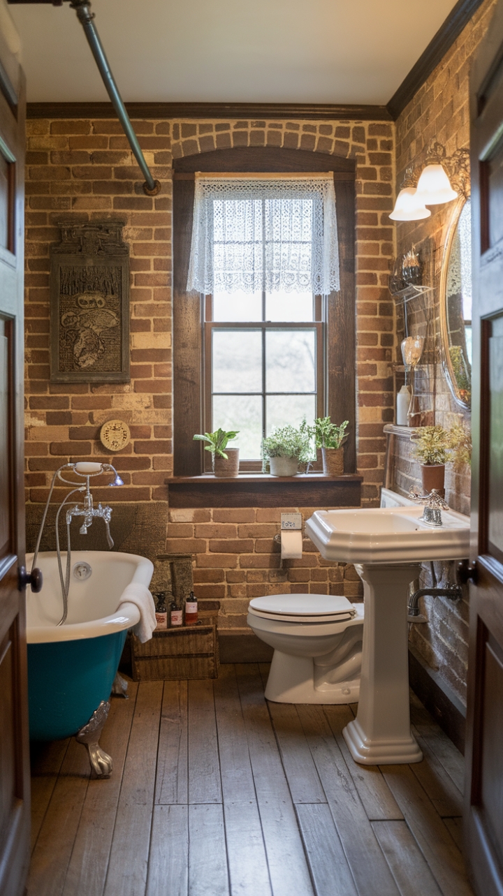 Inviting Rustic Retreat Featuring Brick Walls and Vintage Touches