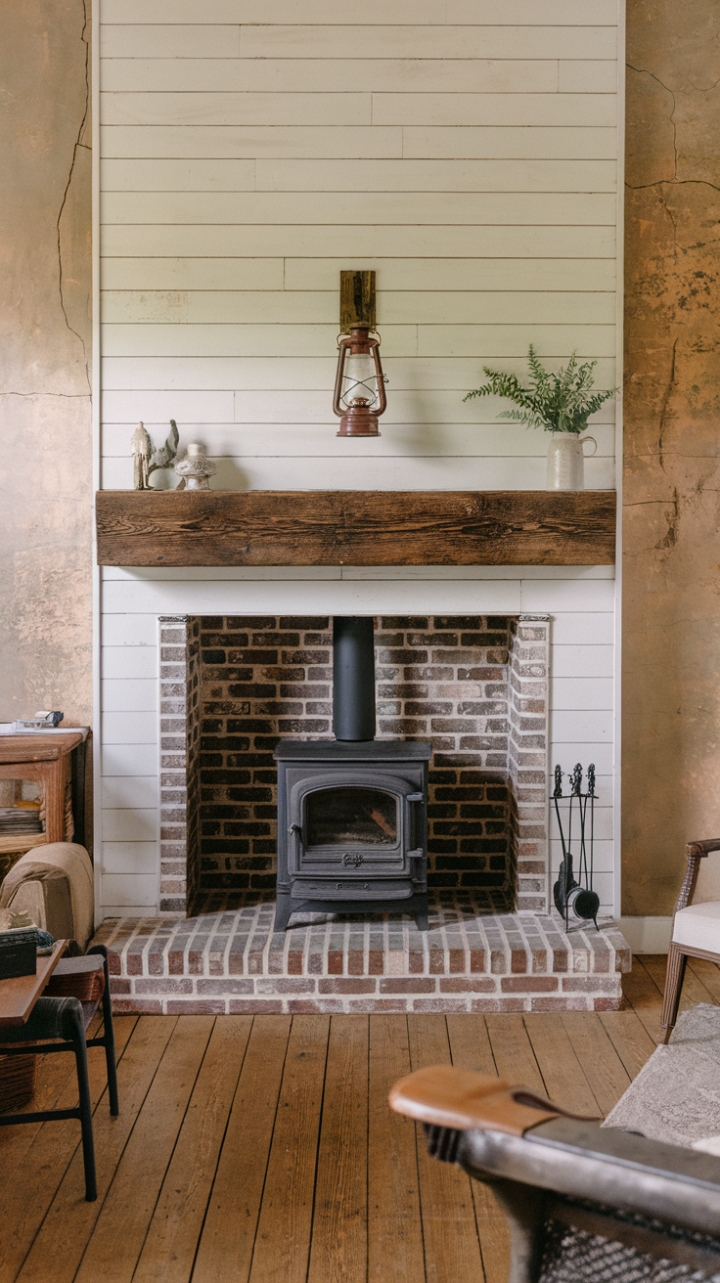 Inviting Hearth with Classic Brick and Shiplap