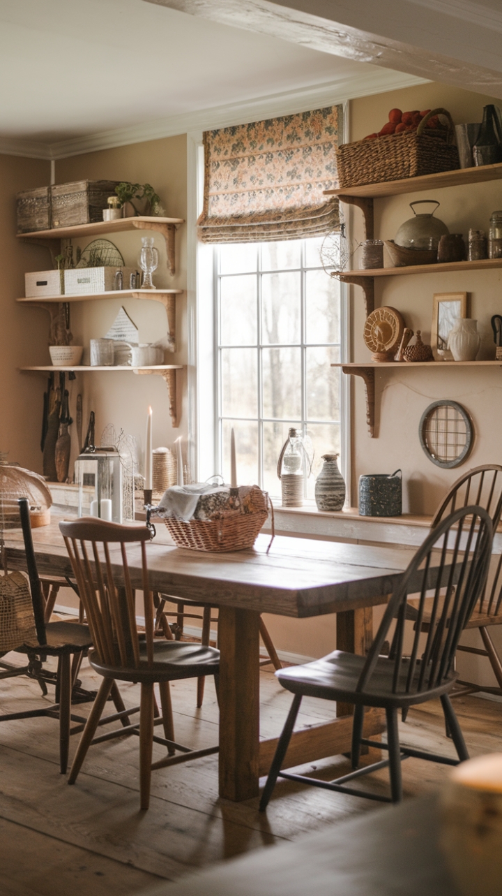 Rustic Elegance: A Cozy Farmhouse Dining Space with Floral Accents