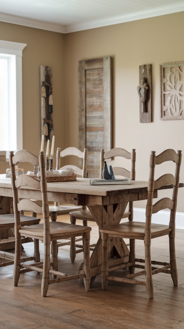 Rustic Dining Space with Distressed Wood and Classic Charm