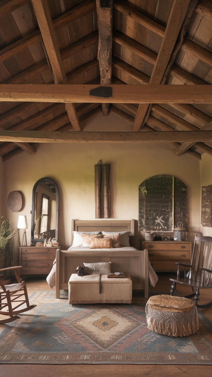 Rustic Retreat: A Cozy Bedroom with Vintage Charm