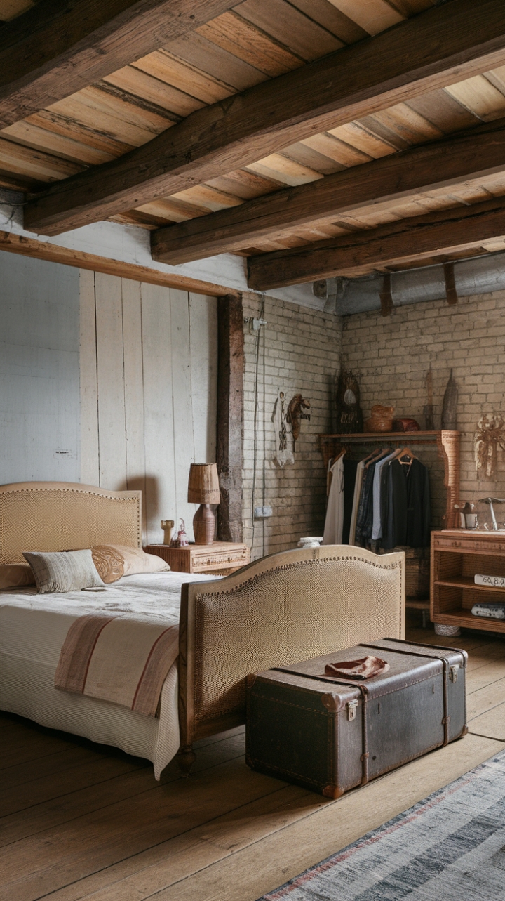 Rustic Charm: A Cozy Bedroom with Vintage Details