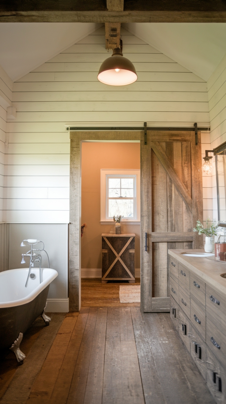 Tranquil Farmhouse Retreat Featuring Clawfoot Tub and Earthy Accents