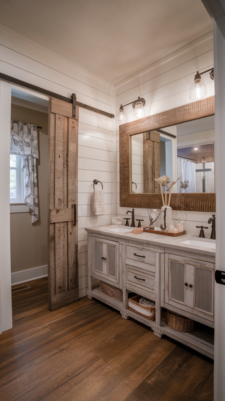 Bright and Inviting Modern Farmhouse Bathroom with Vintage Details