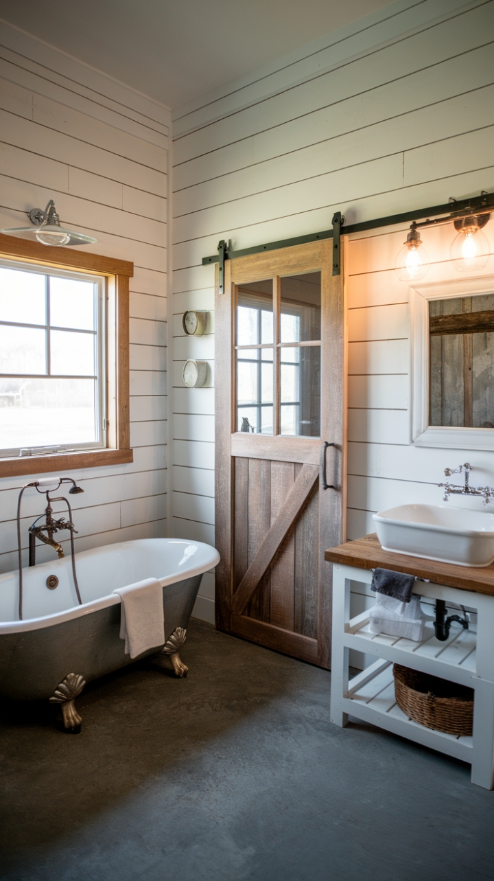 Rustic Charm Meets Modern Comfort in This Farmhouse Bathroom