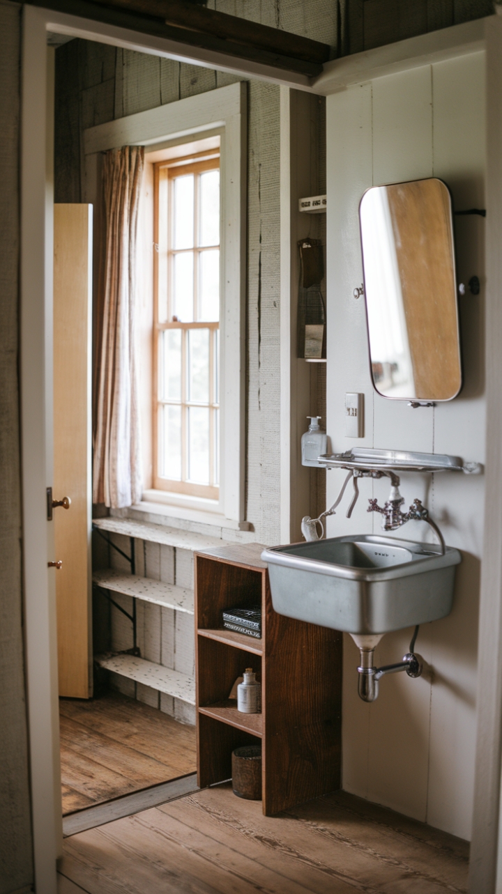 Cozy Rustic Powder Room with Warm Wooden Touches