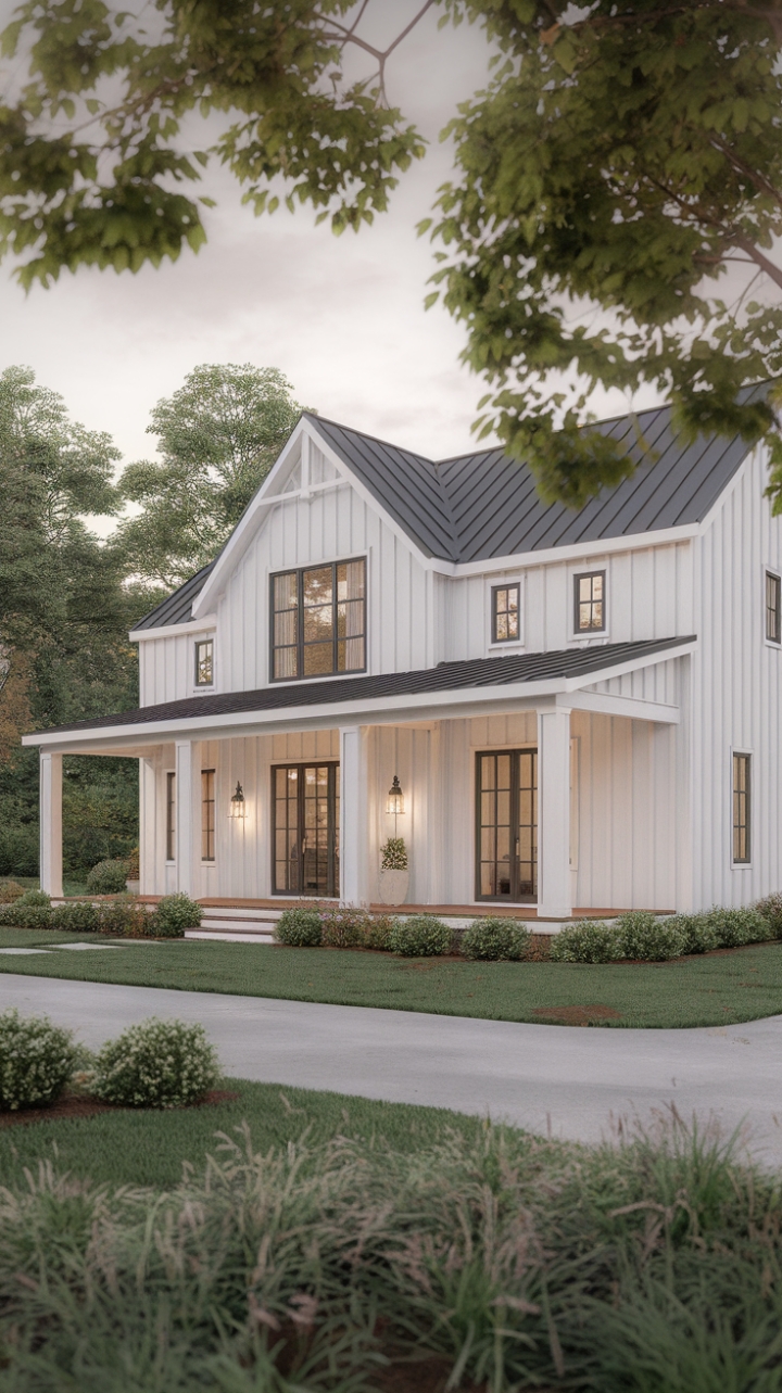 Contemporary Rustic Farmhouse with Inviting Porch and Large Windows
