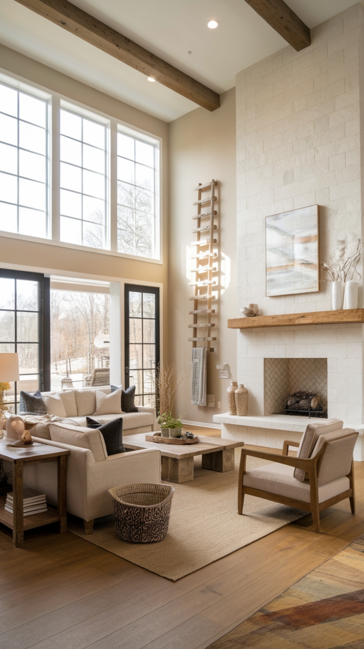 Rustic Charm Meets Modern Elegance in a Bright Farmhouse Living Room