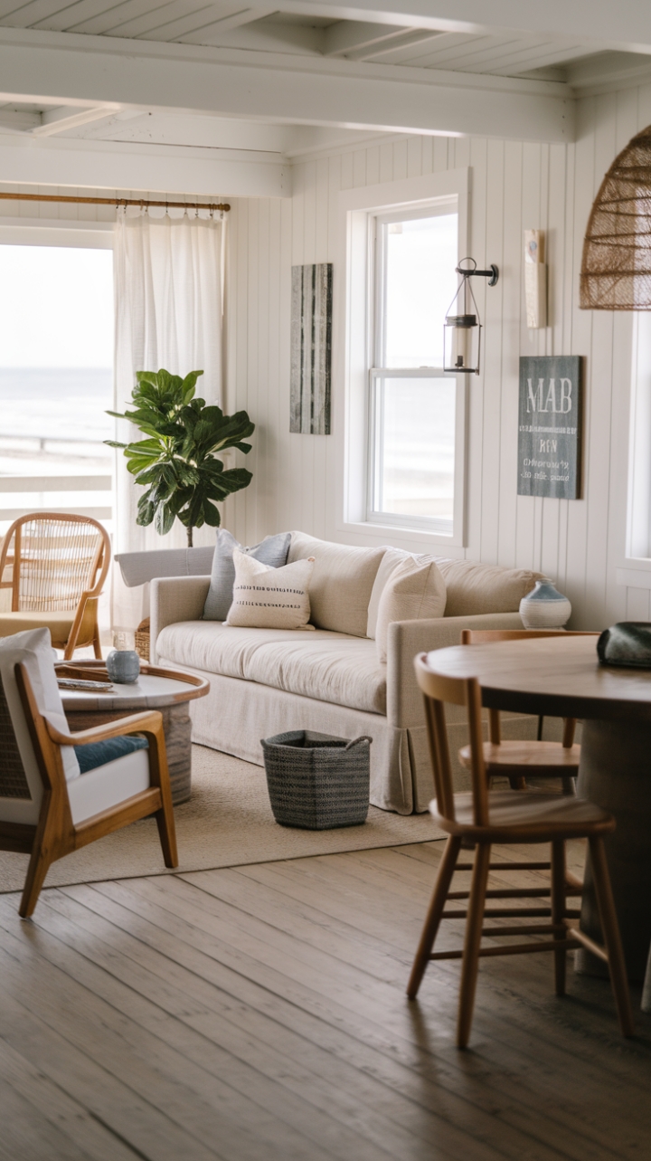 Seaside Serenity: Warm and Welcoming Beach House Living Room Design