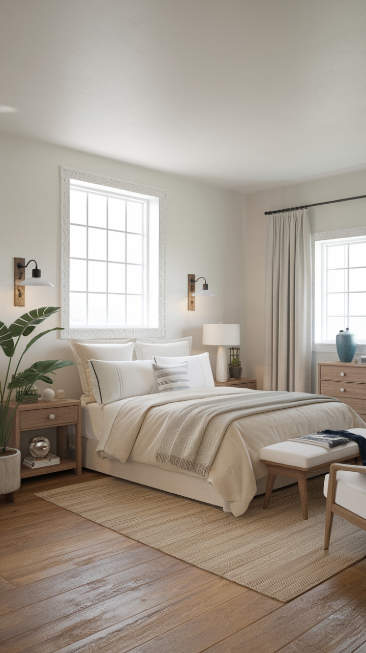 Modern Coastal Farmhouse Bedroom: Rustic Warmth Meets Crisp Elegance