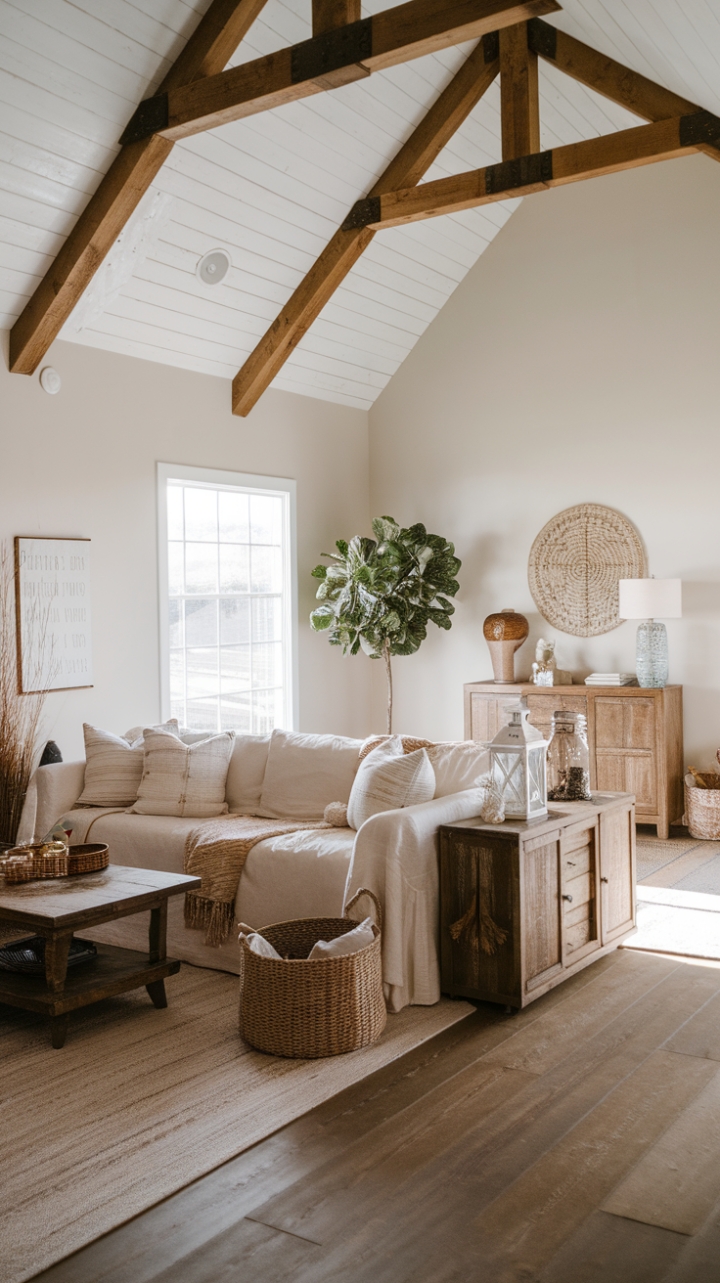 Cozy Living with Exposed Beams and Thoughtful Details