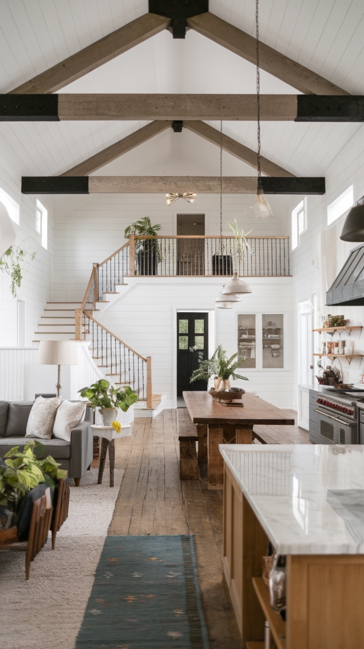 Contrasting Charm: A Modern Farmhouse with Richly Layered Interiors