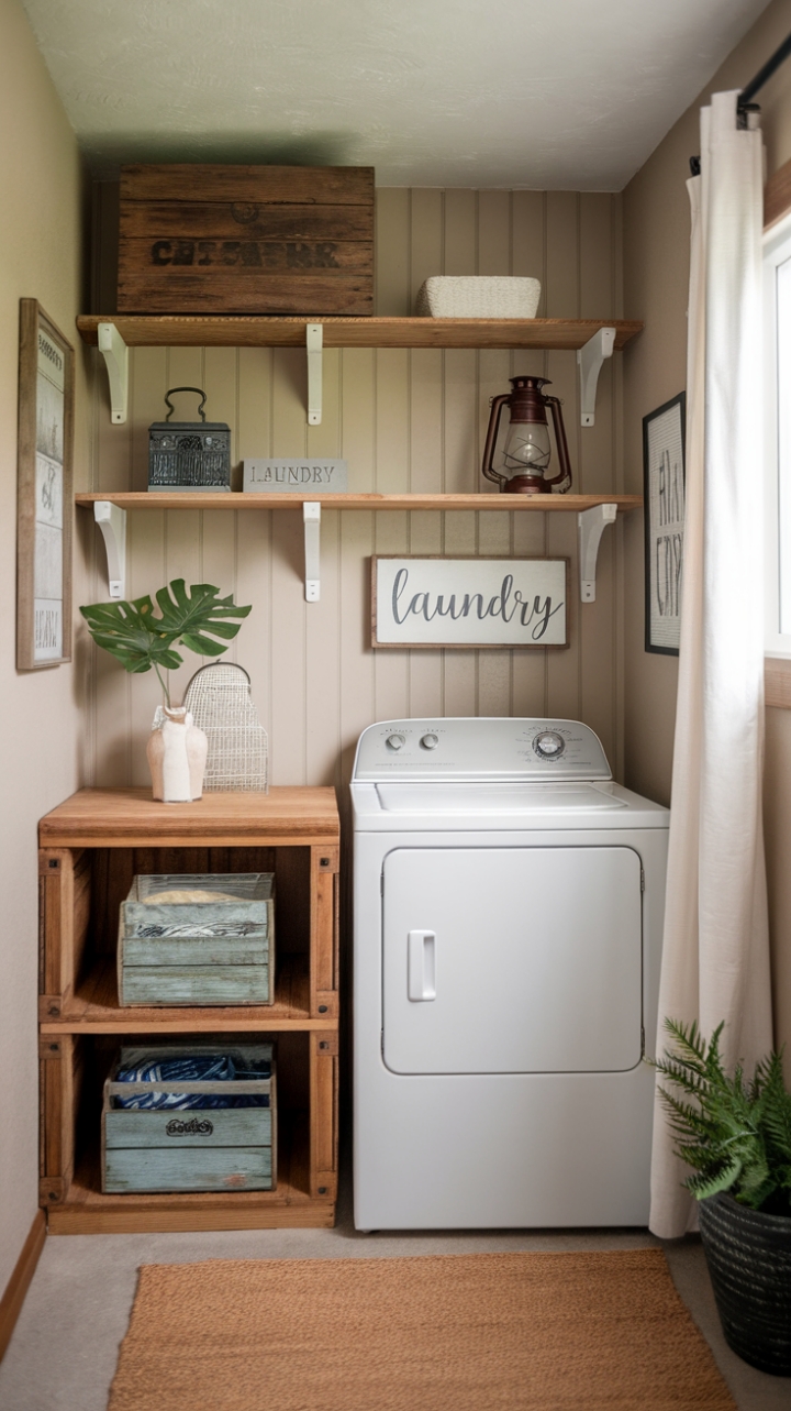 Inviting and Organized Farmhouse-Inspired Laundry Space