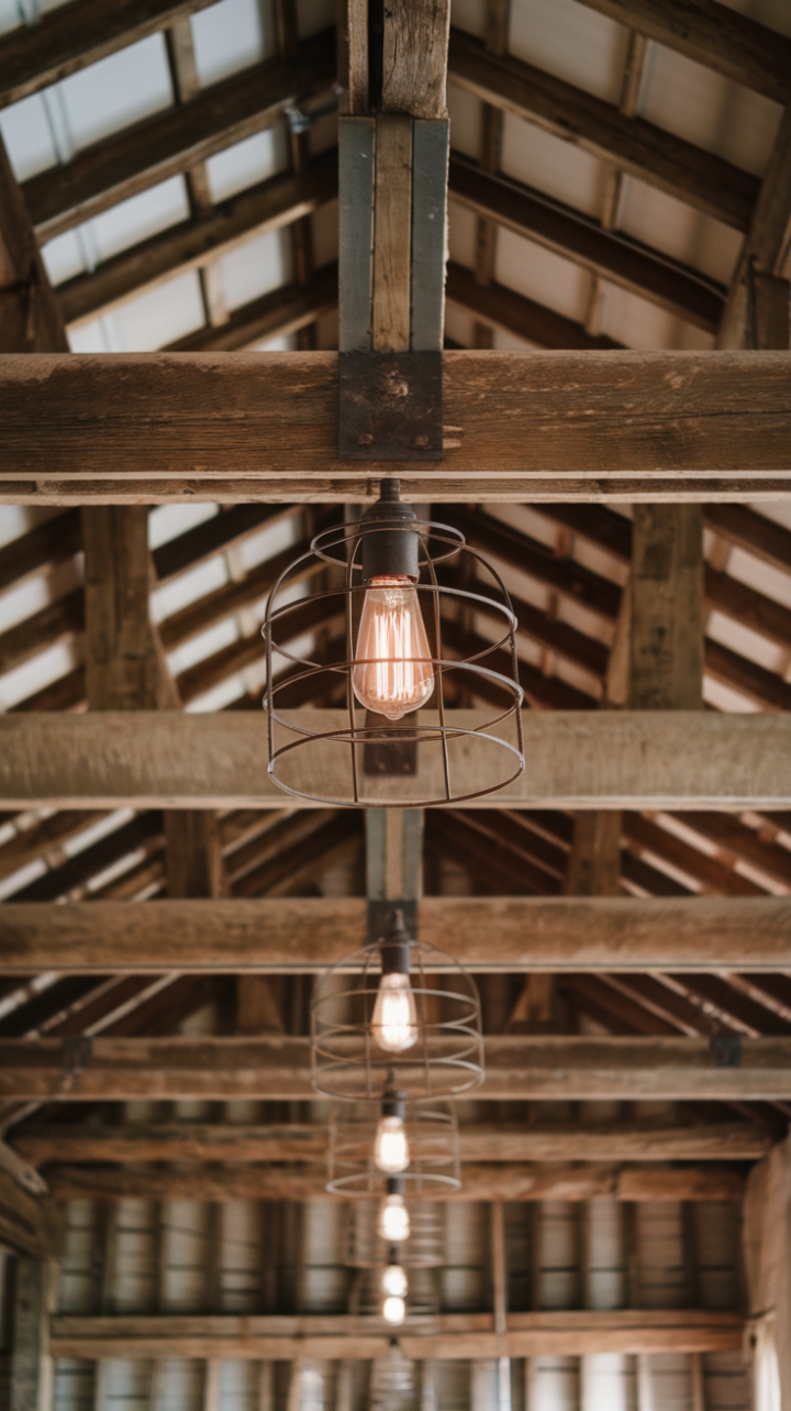Vintage Cage Lights Illuminate Cozy Farmhouse Atmosphere