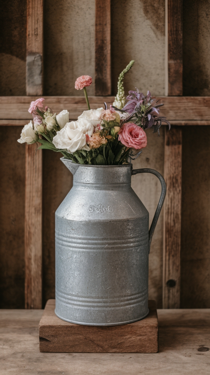 Rustic Charm: Ceramic and Stoneware Pitchers with Fresh Flowers