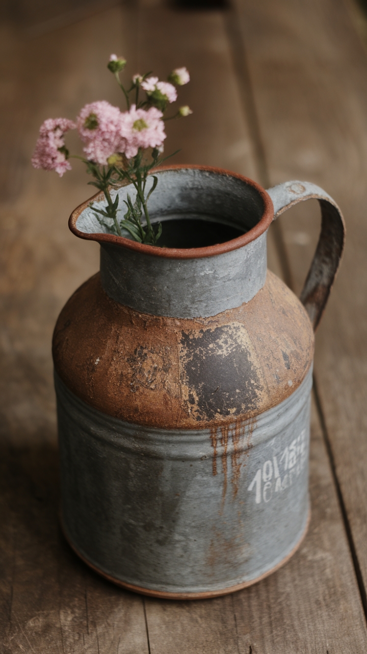 Rustic Elegance: Vintage Vase and Simple Blooms