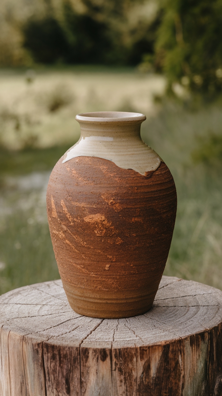 Country Serenity: Earthy Vase Accentuated by Greenery