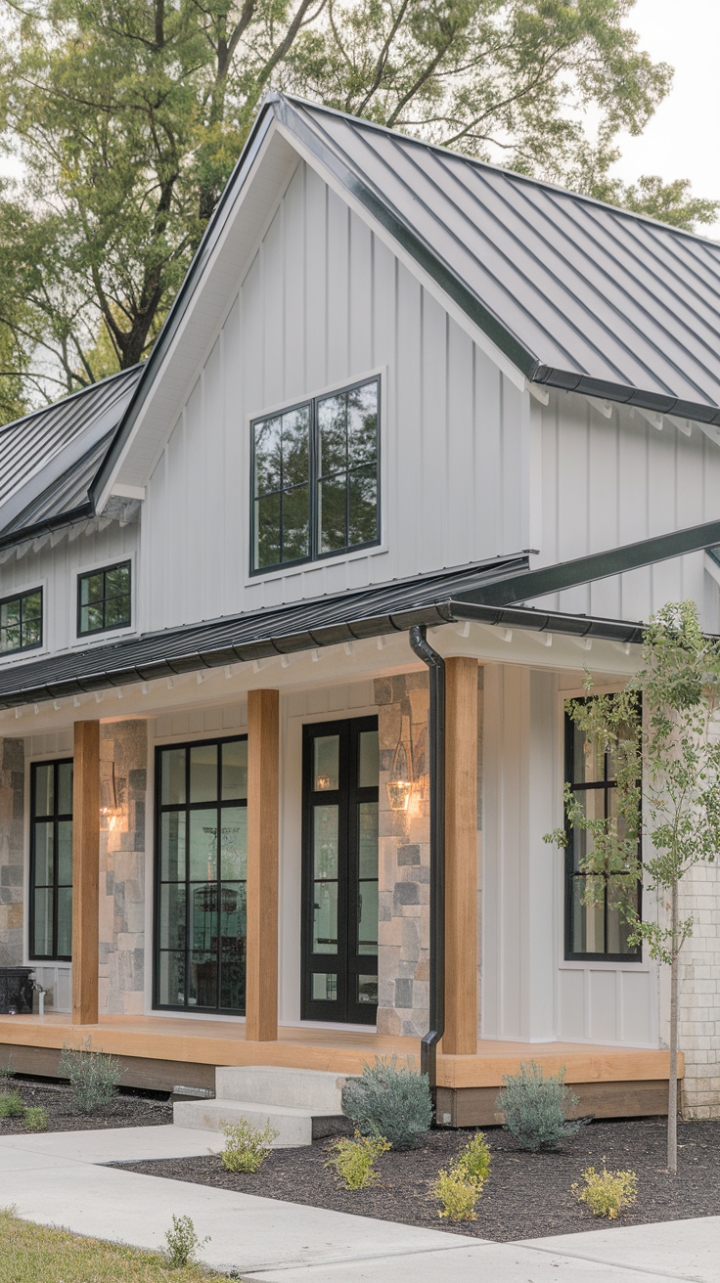 Stylish Farmhouse Blends Natural Materials and Black Details