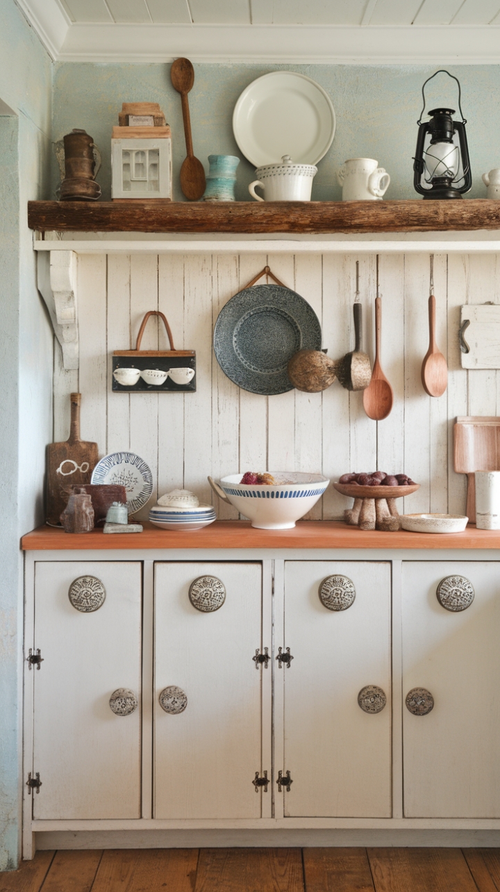 Farmhouse Kitchen Charm with White Cabinets and Blue Walls