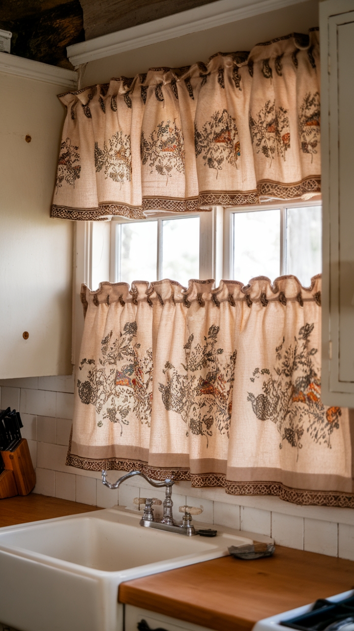 Charming Ruffled Cotton Valance Enhances Farmhouse Kitchen Style