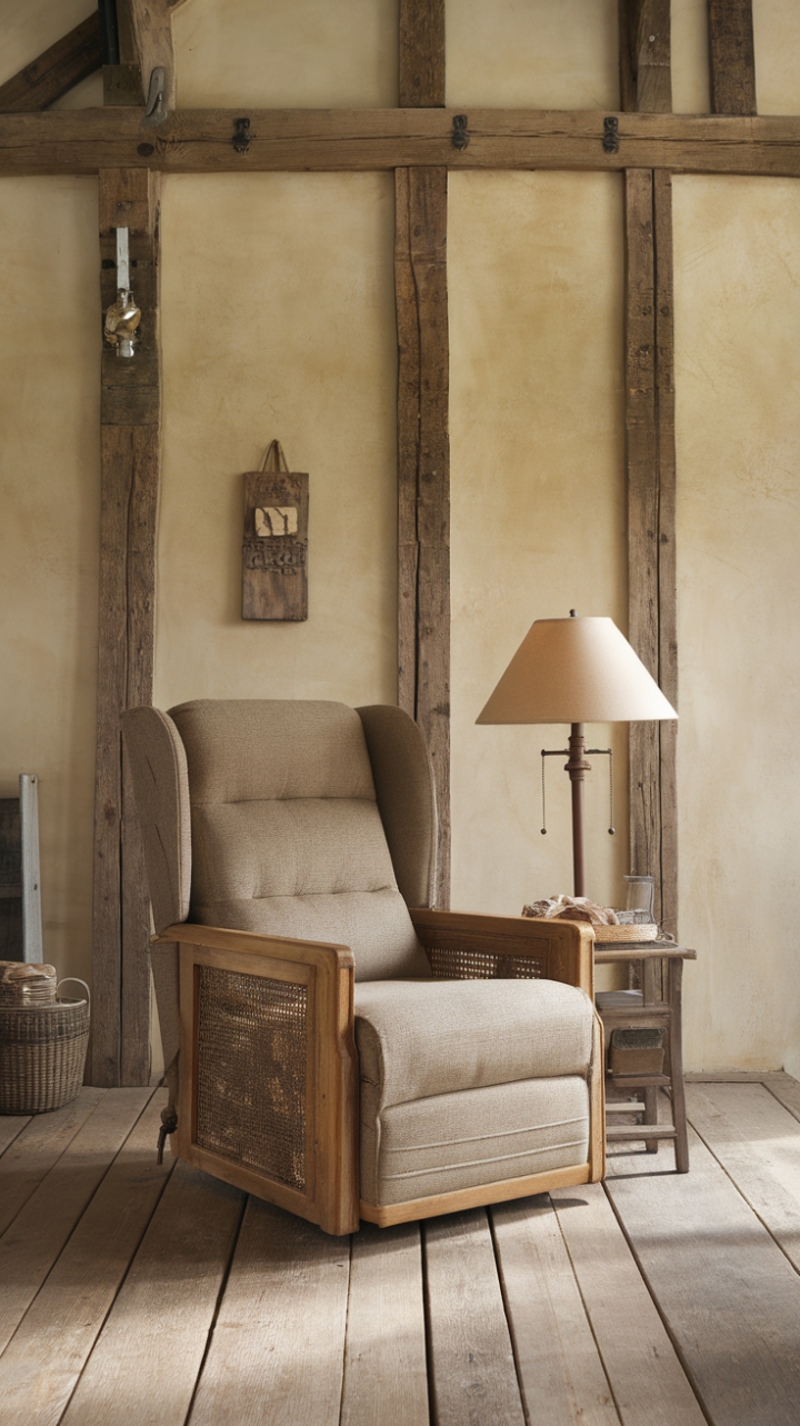 Country Comfort Recliner: A Cozy Retreat in Warm Wood Tones