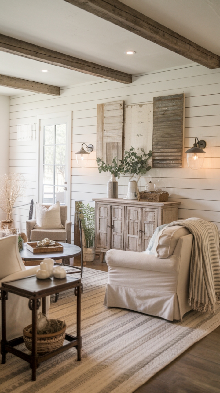 Cozy Rustic Lounge with Shiplap Walls