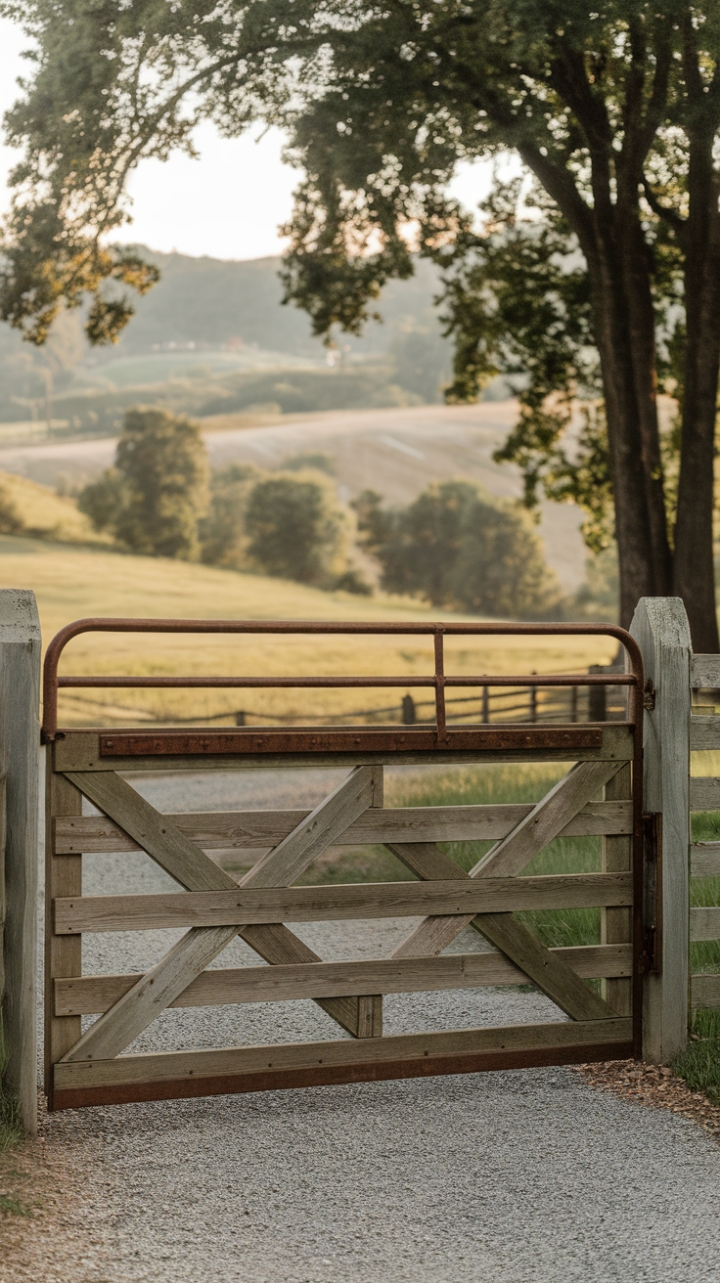Rustic Charm: A Tranquil Countryside Gate