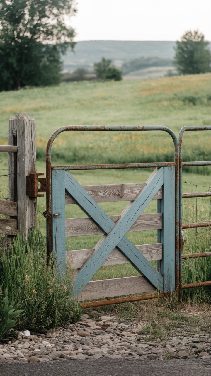 Charming Blue Farm Gate with Rustic Charm