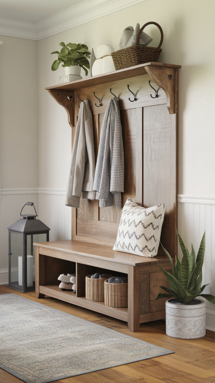 Charming Farmhouse Entryway with Rustic Warmth and Practical Touches