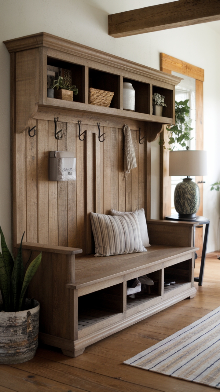 Farmhouse Foyer Essential: Stylish Wooden Bench with Storage