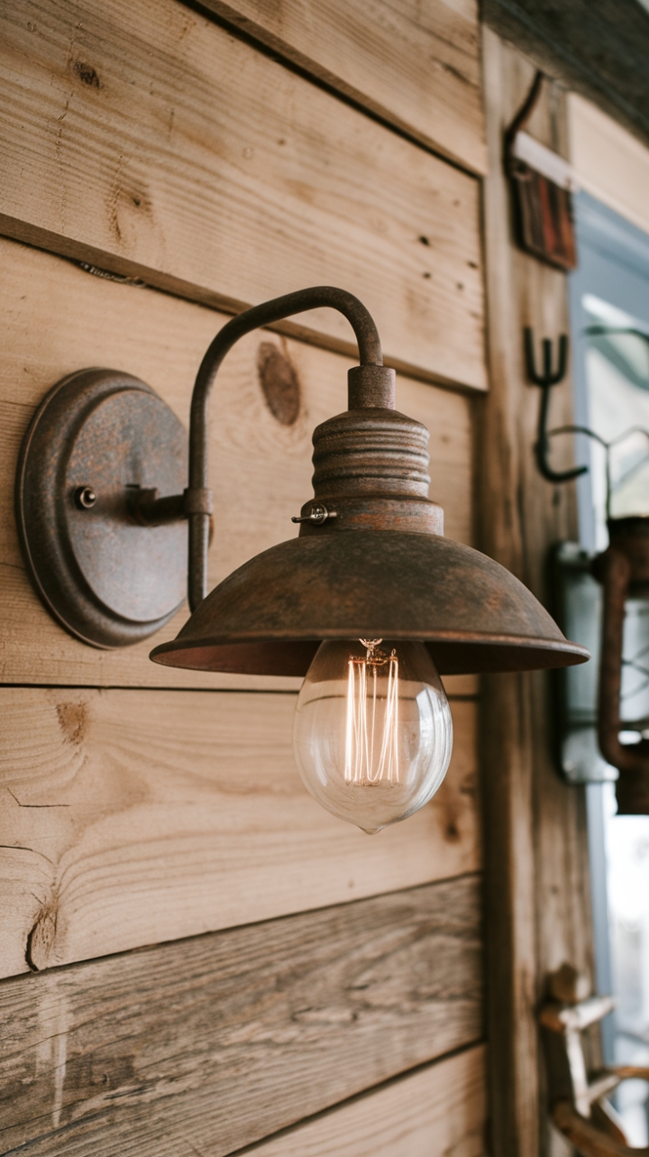 Weathered Metal Sconce with Gooseneck Design