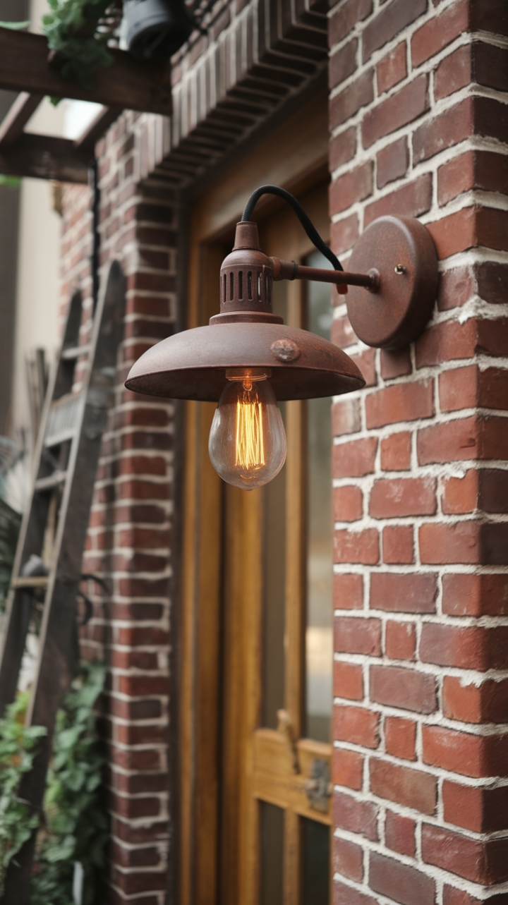 Rustic Vintage Sconce Enhances Cozy Brick Wall Scene
