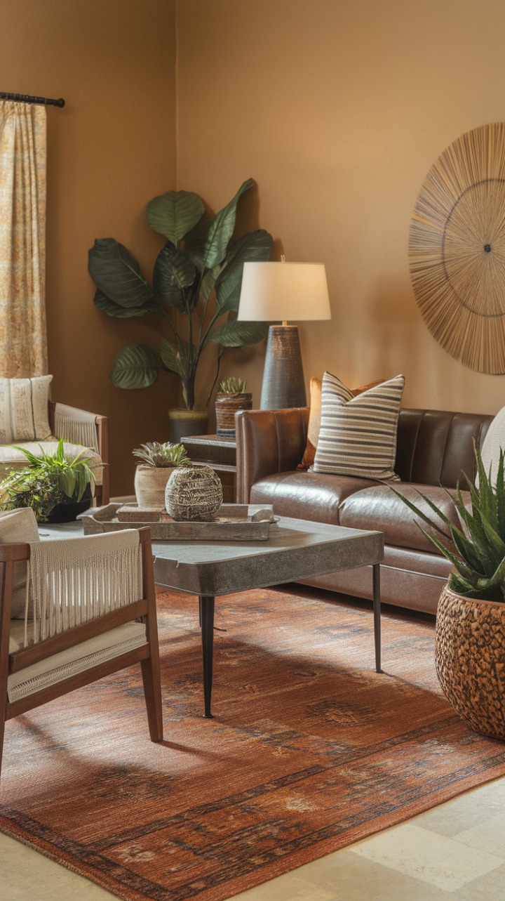Warm Neutral Palette Enhanced by Rustic Rug and Thoughtful Accents