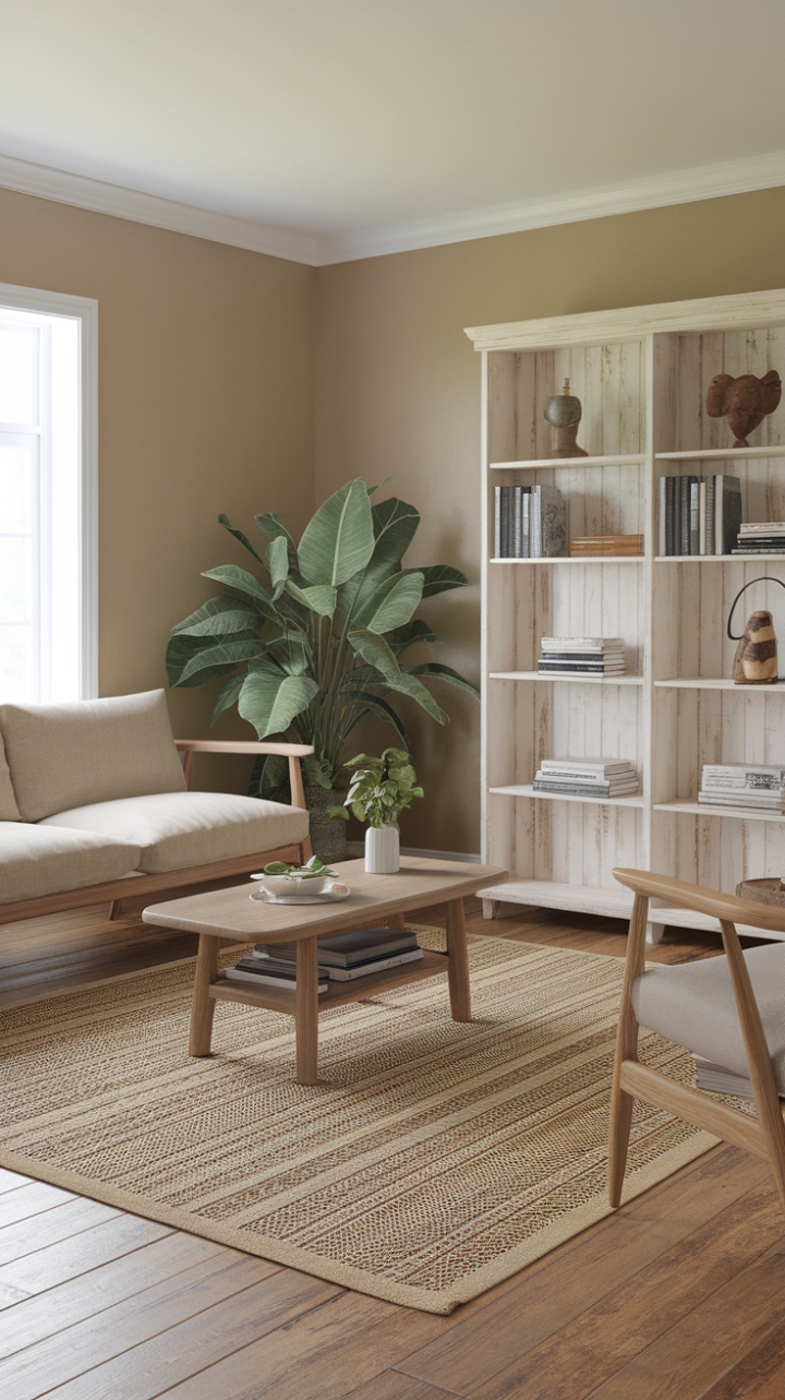 Warm Wooden Floors and Natural Textures Create an Inviting Farmhouse Living Space