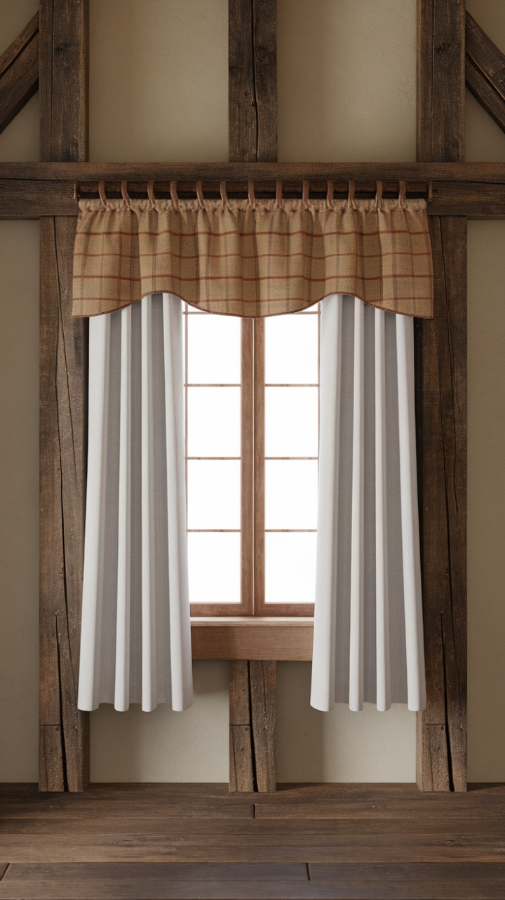 Farmhouse Windows: Burlap and Plaid Valance for a Warm, Inviting Feel