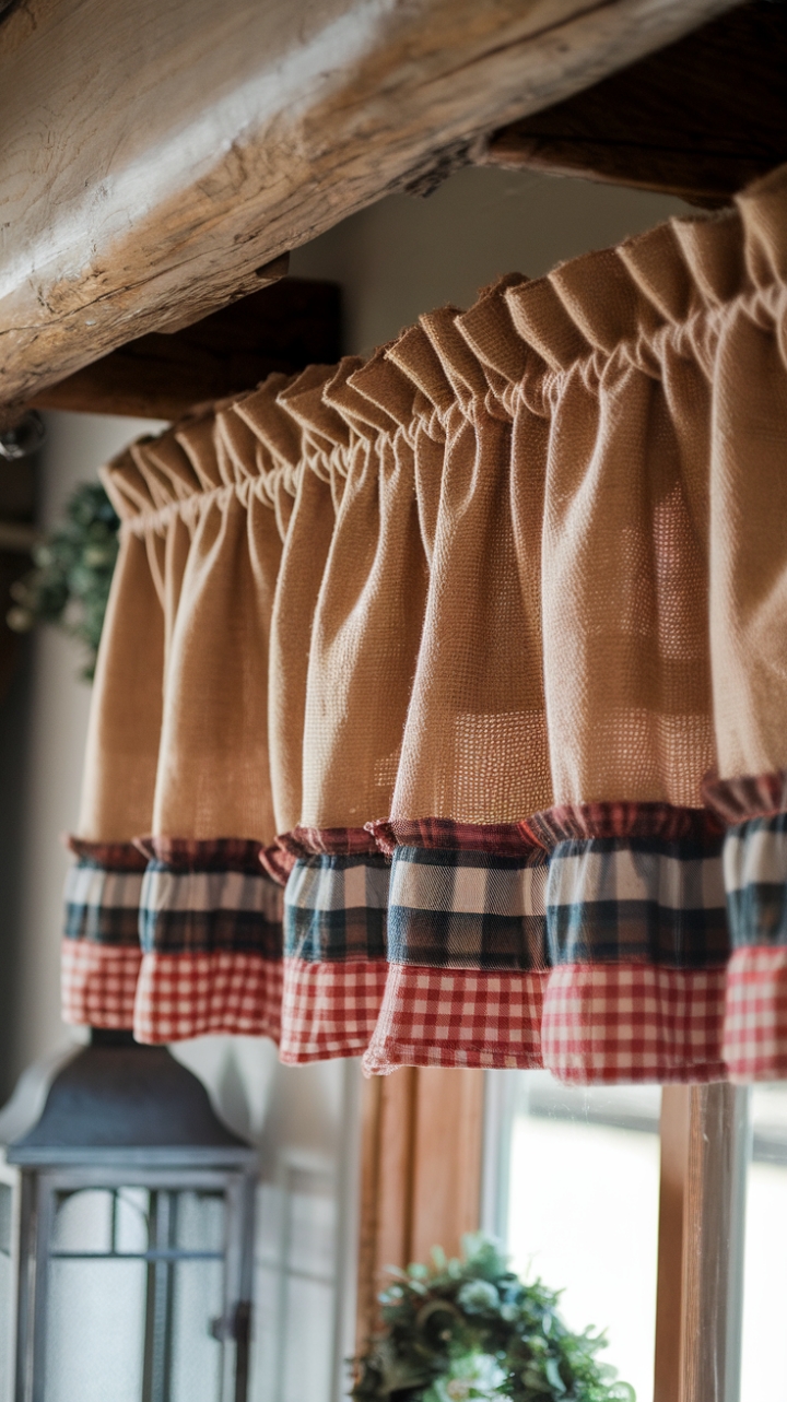Rustic Charm: Burlap and Gingham Farmhouse Valance