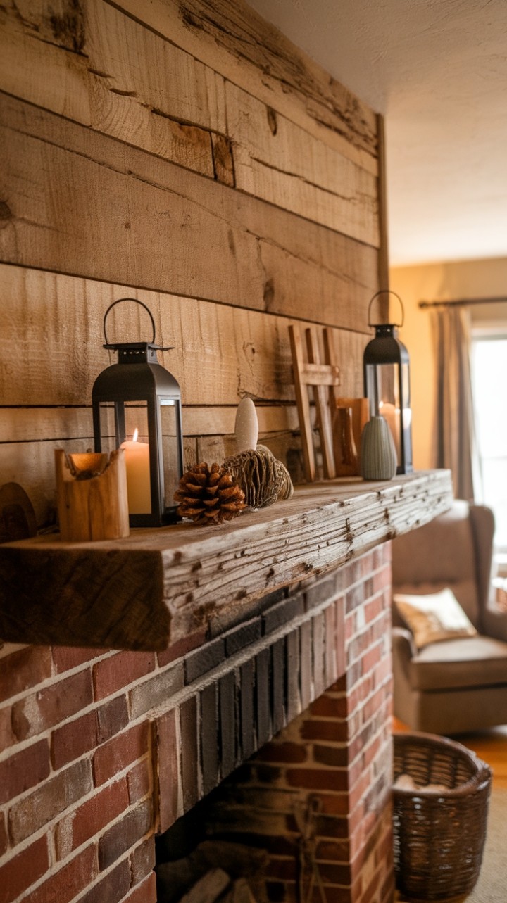 Charming Reclaimed Barn Wood Mantel as a Cozy Focal Point