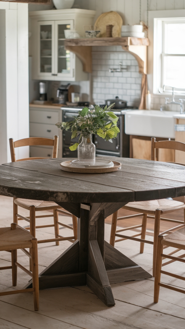 Rustic Charm: A Round Dining Table for Farmhouse Warmth